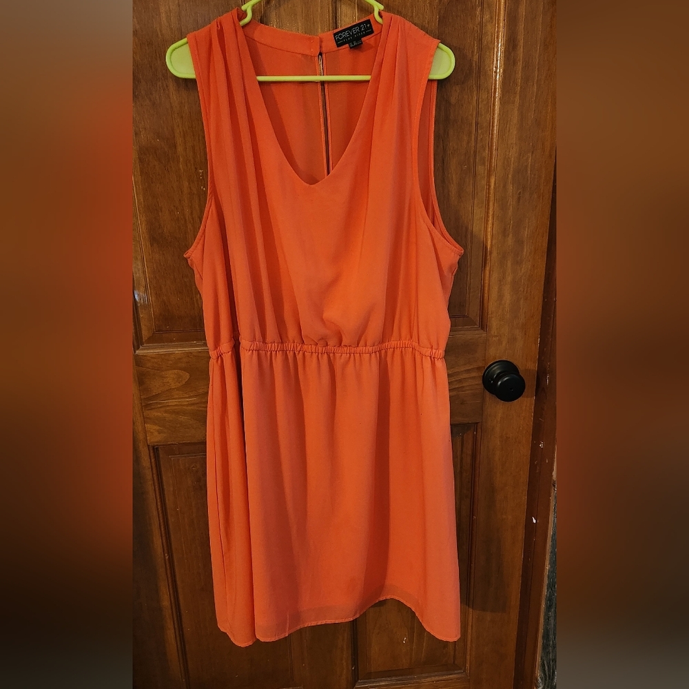 Forever 21 Coral Sleeveless Gathered-Waist Mini Dress